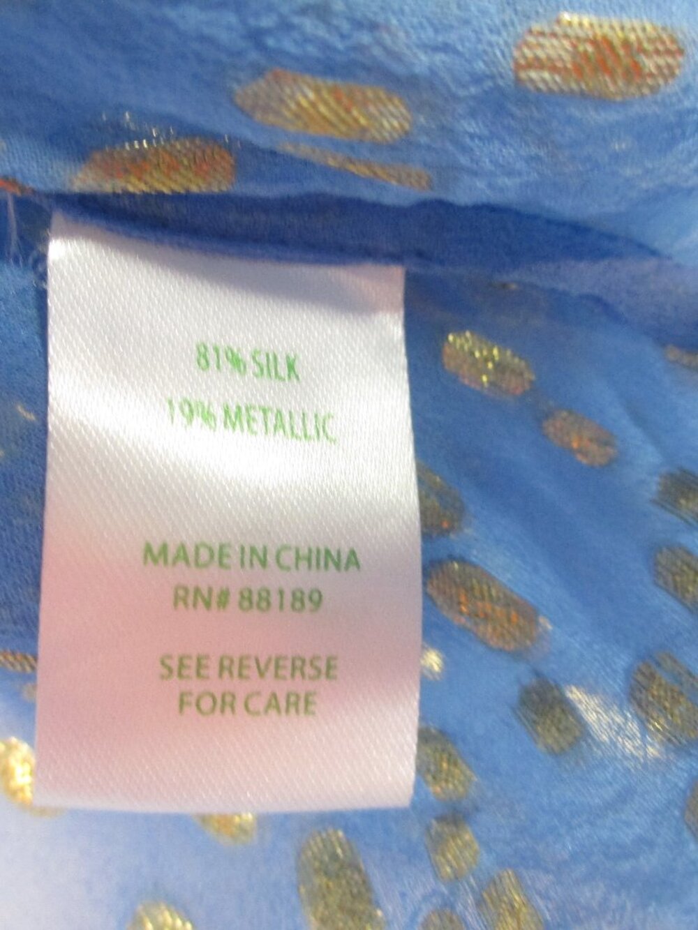 Lilly Pulitzer Colby Silk Blend Gold Metallic Dot V-Neck Blouse Sheer Blue Sz M - Picture 6 of 9